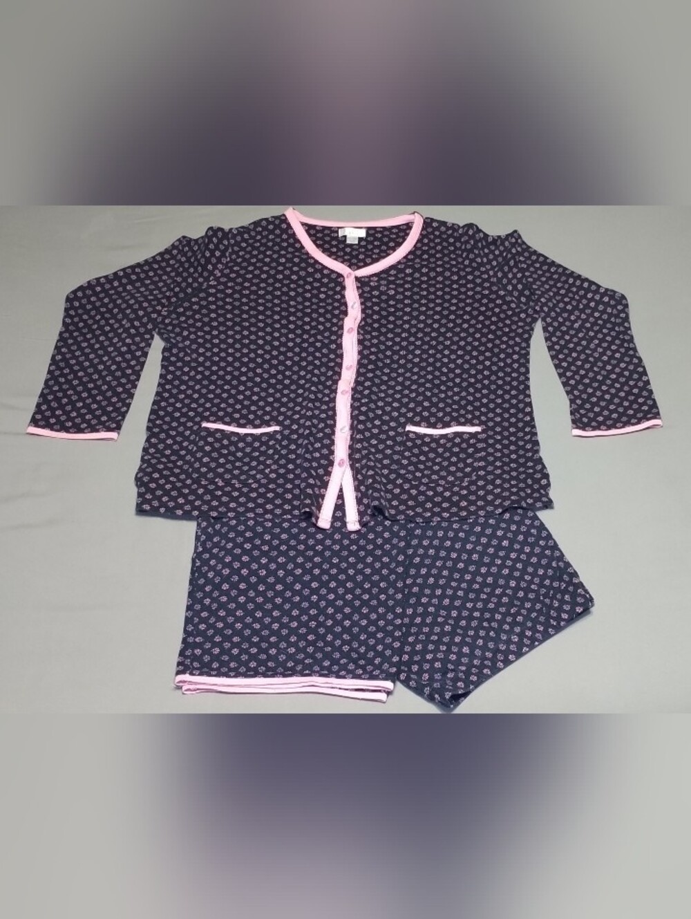 Women's Navy and Pink Long Sleeve Pajama Set